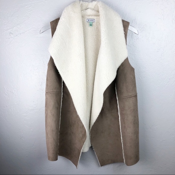 SUSINA Faux Suede & Shearling Cozy Tan Vest Small - Picture 5 of 14